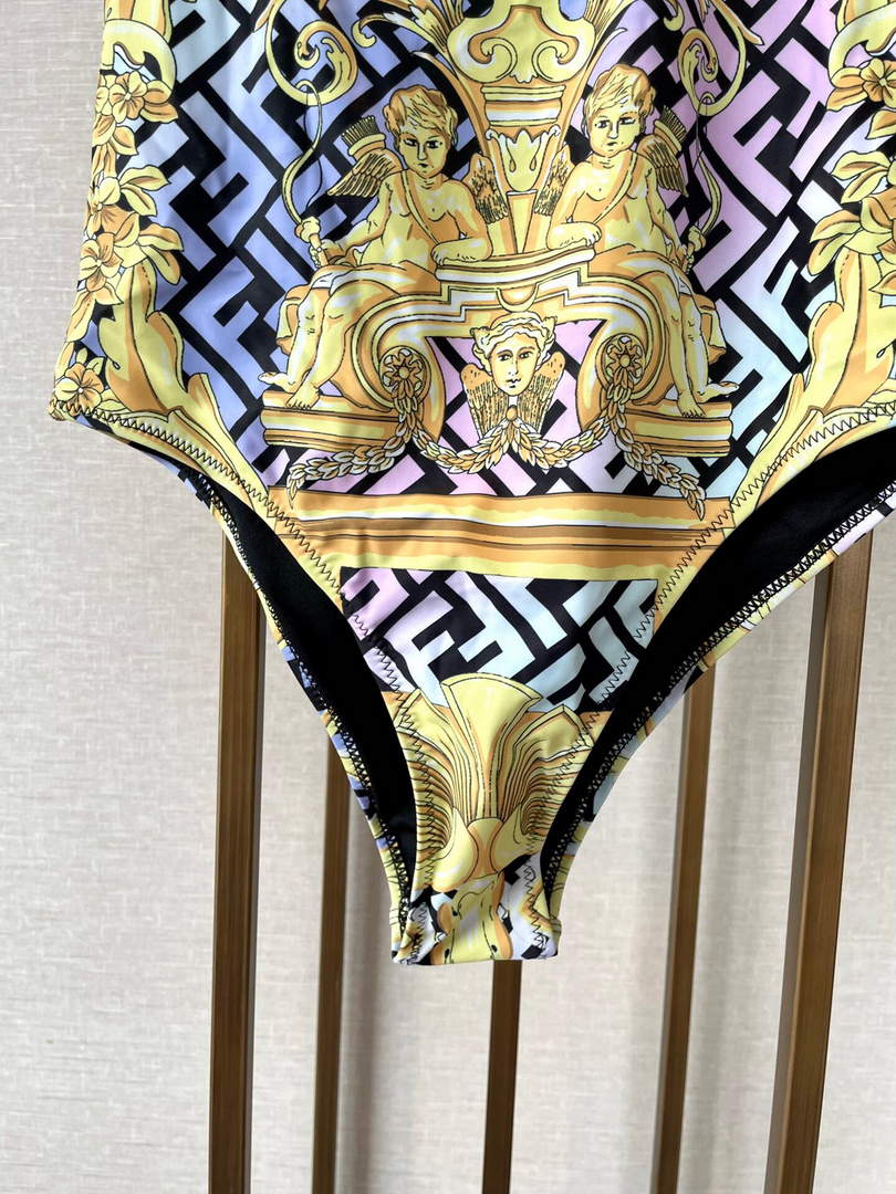 Versace FENDACE 1005956 Gold Baroque One-Piece Swimsuit