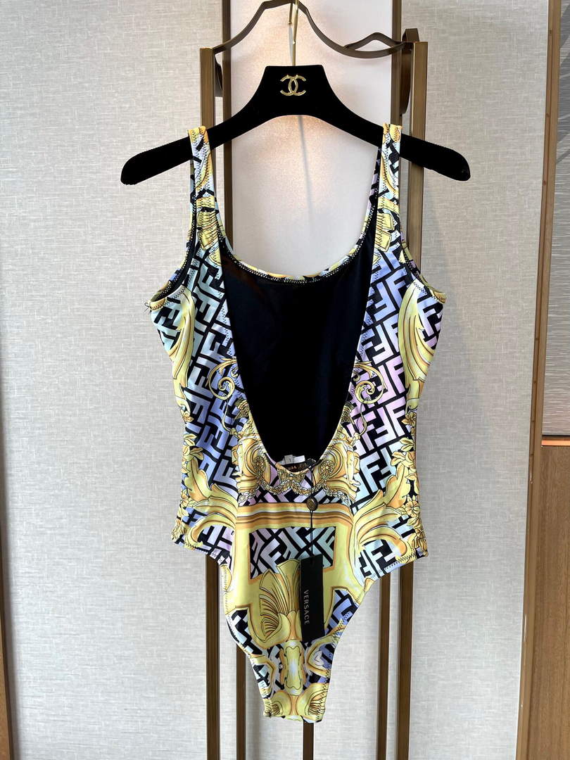 Versace FENDACE 1005956 Gold Baroque One-Piece Swimsuit