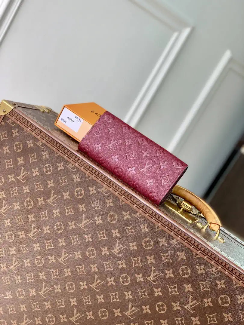 Louis Vuitton LV M62369 Emilie Wallet Monogram Empreinte Leather Wine Red