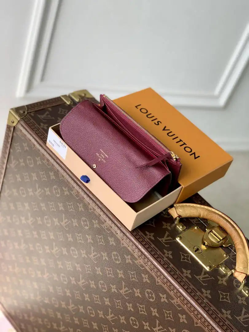 Louis Vuitton LV M62369 Emilie Wallet Monogram Empreinte Leather Wine Red