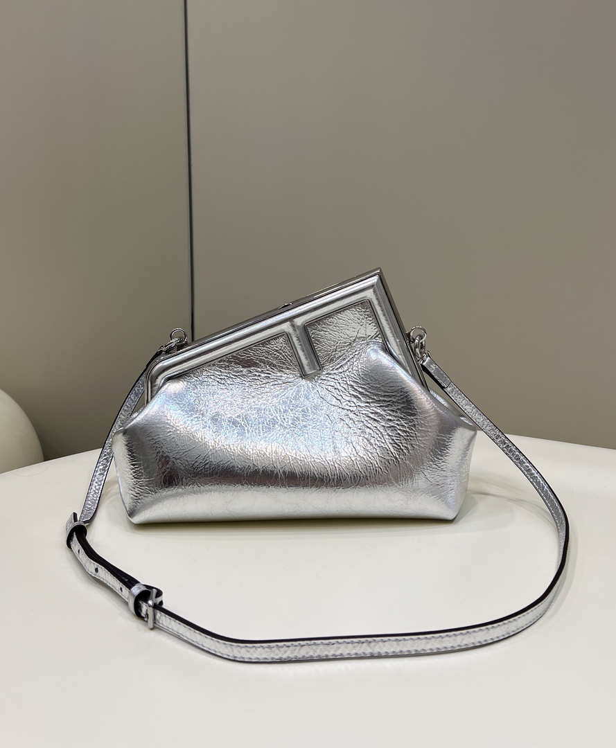 Fendi 8BP129 First Small Silver laminated leather bag 80018M - Default Title - View 1