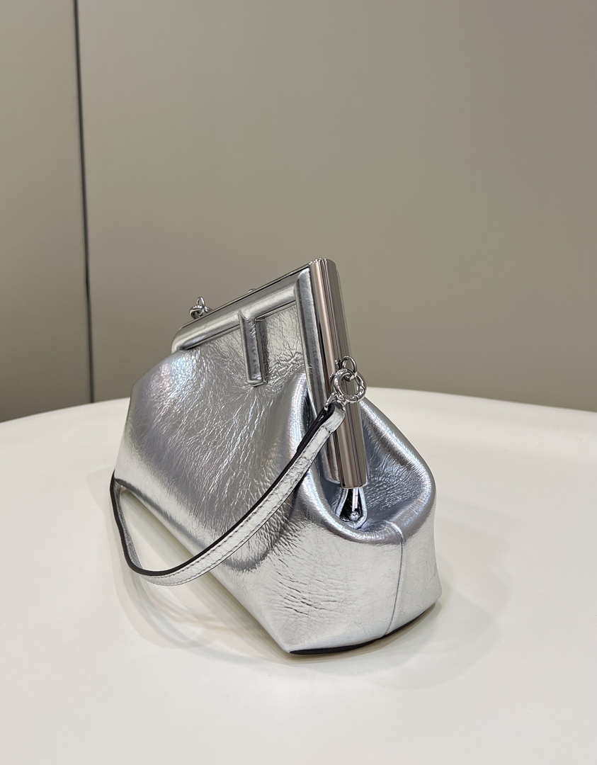 Fendi 8BP129 First Small Silver laminated leather bag 80018M