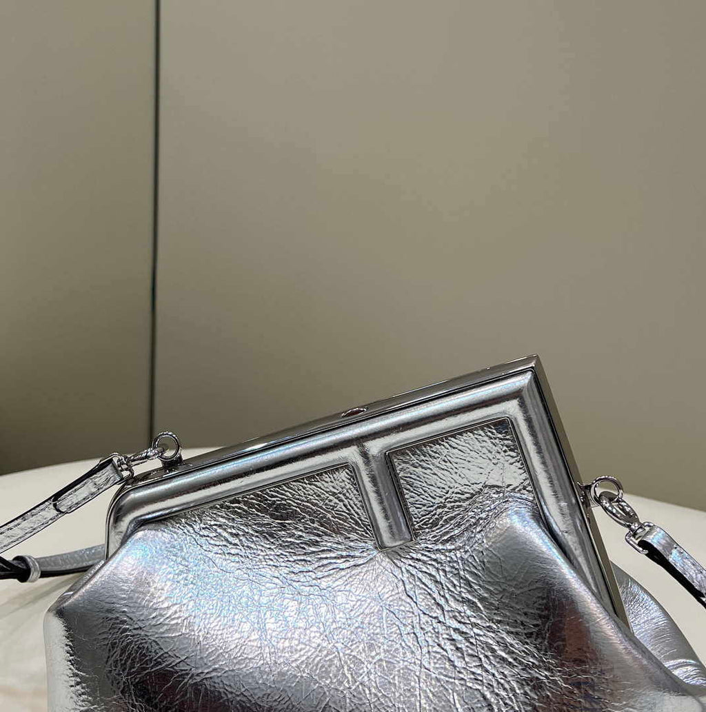 Fendi 8BP129 First Small Silver laminated leather bag 80018M