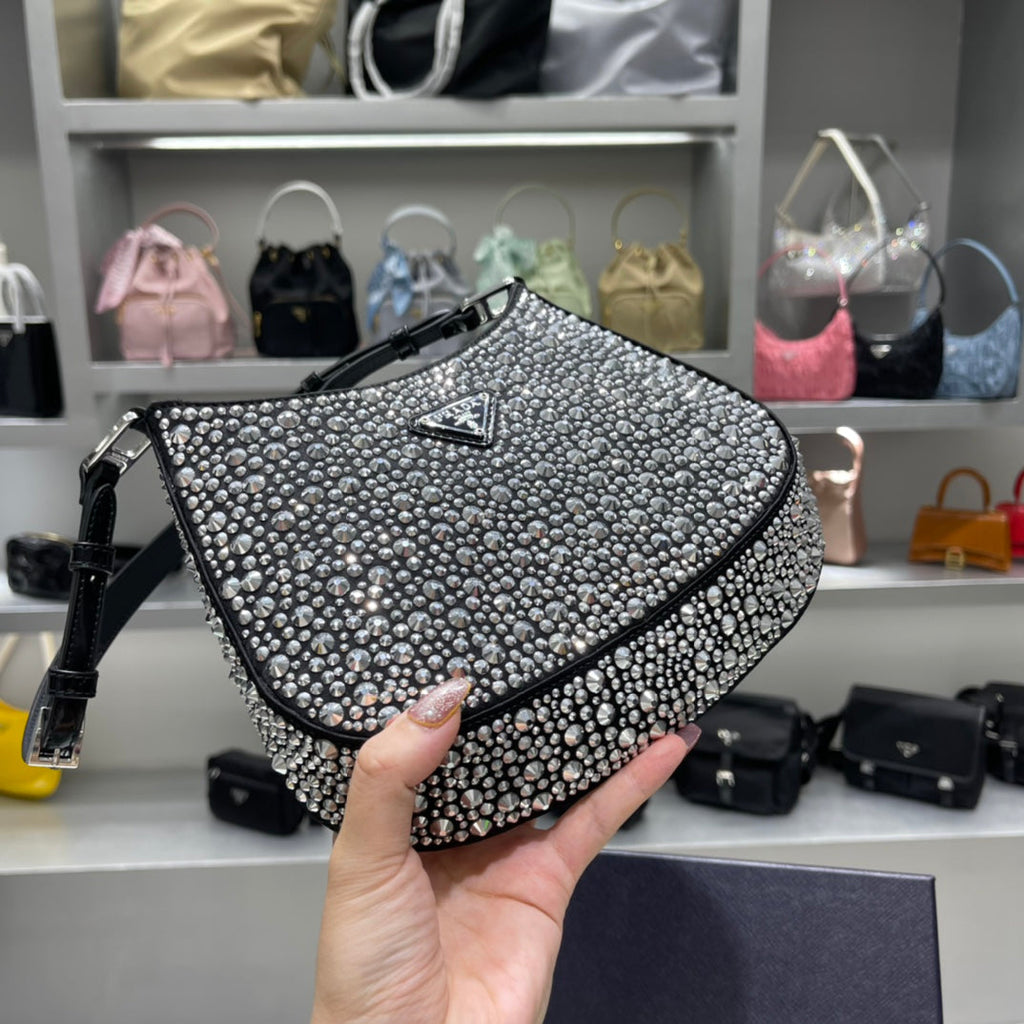 Prada 1BC169 Prada Cleo satin bag with appliqu¨¦s Black