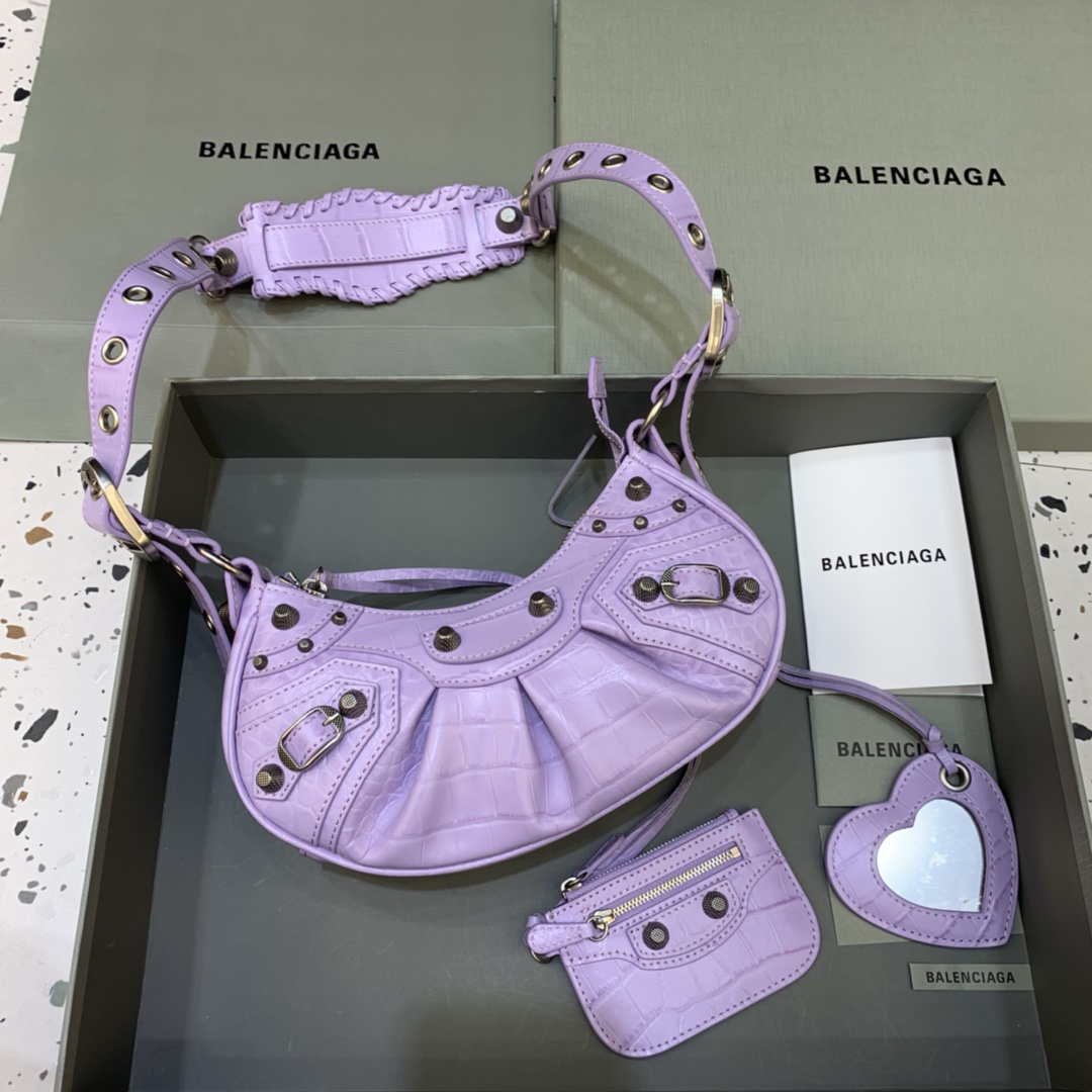 Balenciaga 700940210 Women's Neo Cagole XS Handbag in Crocodile Embossed Purple