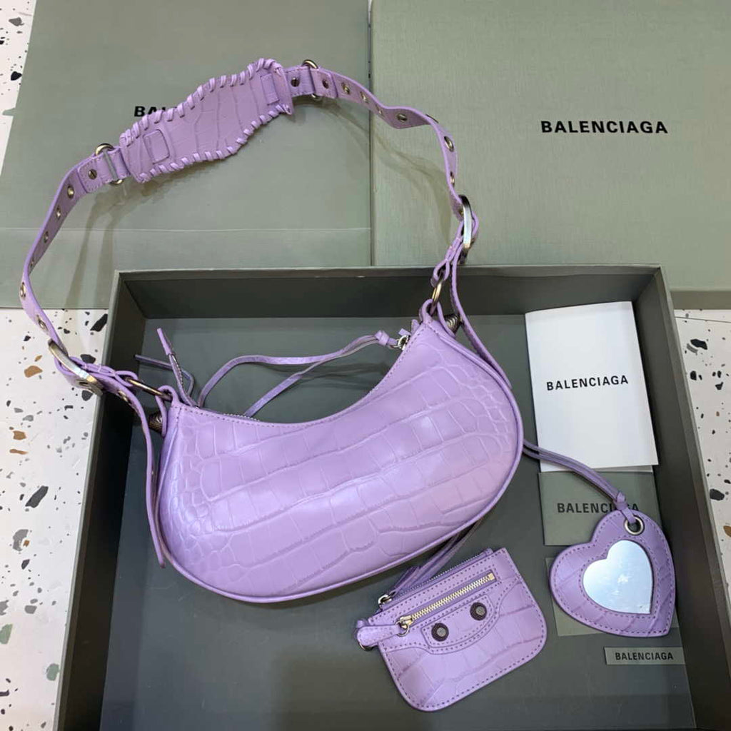 Balenciaga 700940210 Women's Neo Cagole XS Handbag in Crocodile Embossed Purple