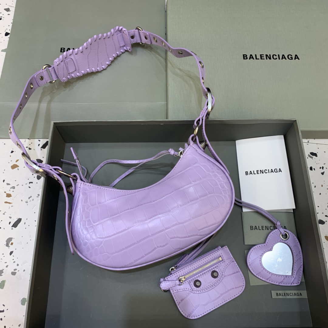 Balenciaga 700940210 Women's Neo Cagole XS Handbag in Crocodile Embossed Purple