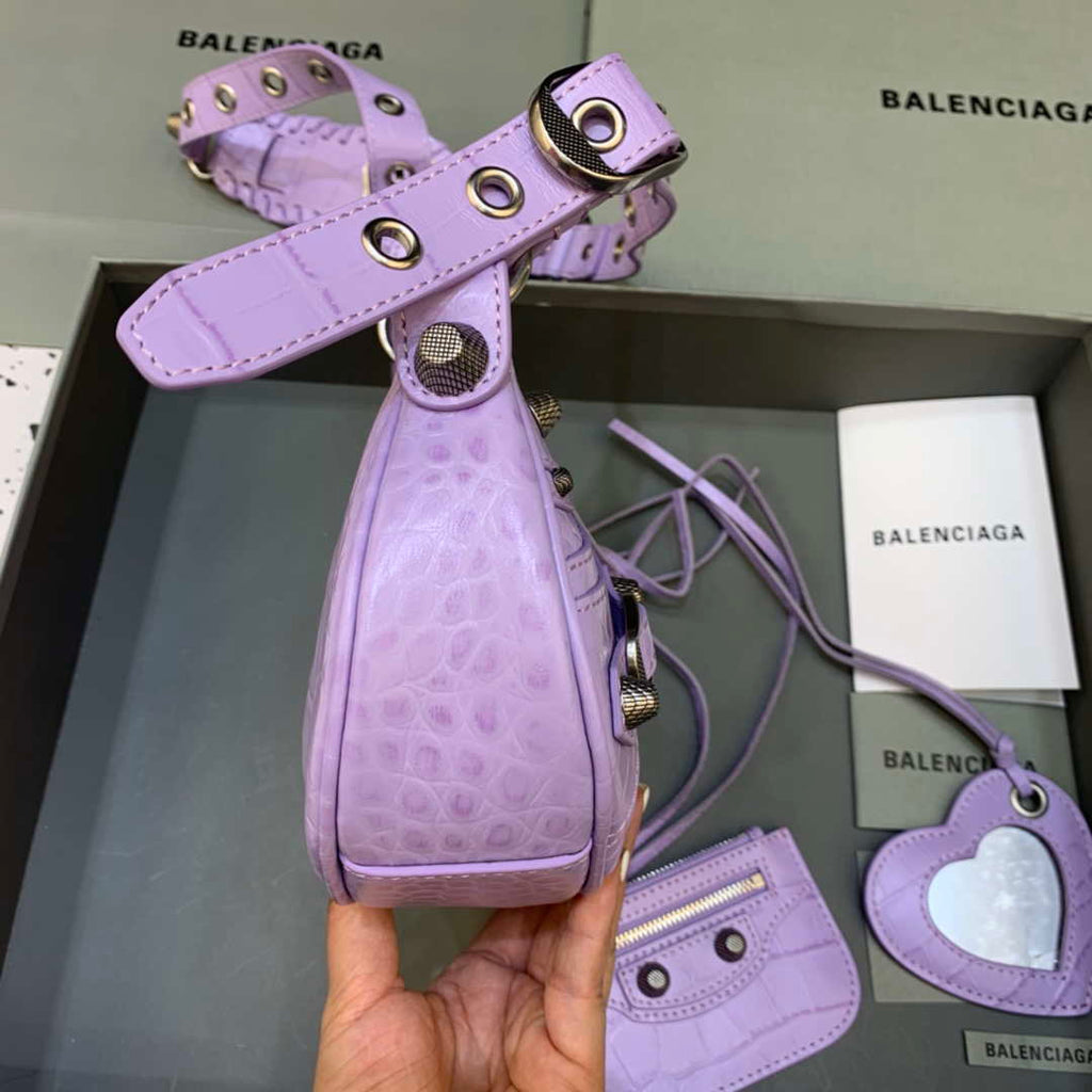 Balenciaga 700940210 Women's Neo Cagole XS Handbag in Crocodile Embossed Purple