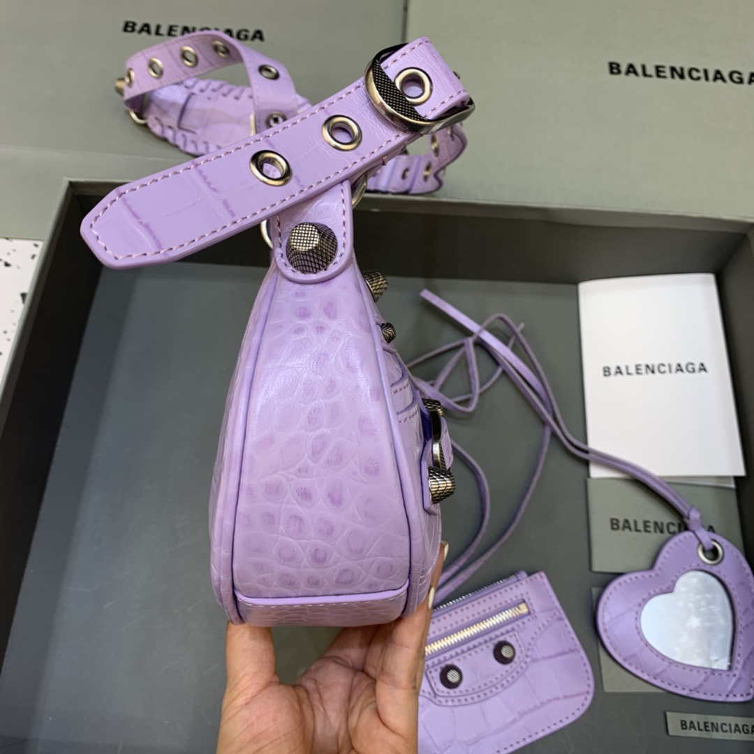 Balenciaga 700940210 Women's Neo Cagole XS Handbag in Crocodile Embossed Purple