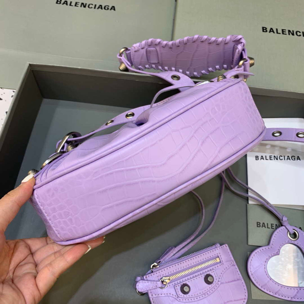 Balenciaga 700940210 Women's Neo Cagole XS Handbag in Crocodile Embossed Purple