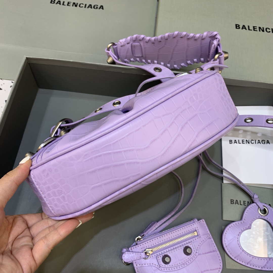 Balenciaga 700940210 Women's Neo Cagole XS Handbag in Crocodile Embossed Purple