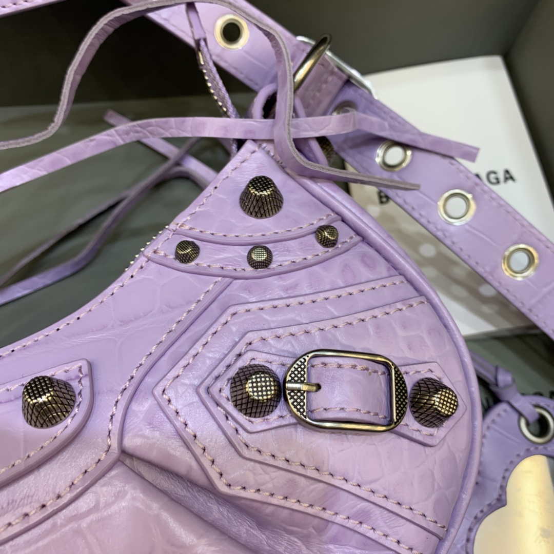 Balenciaga 700940210 Women's Neo Cagole XS Handbag in Crocodile Embossed Purple