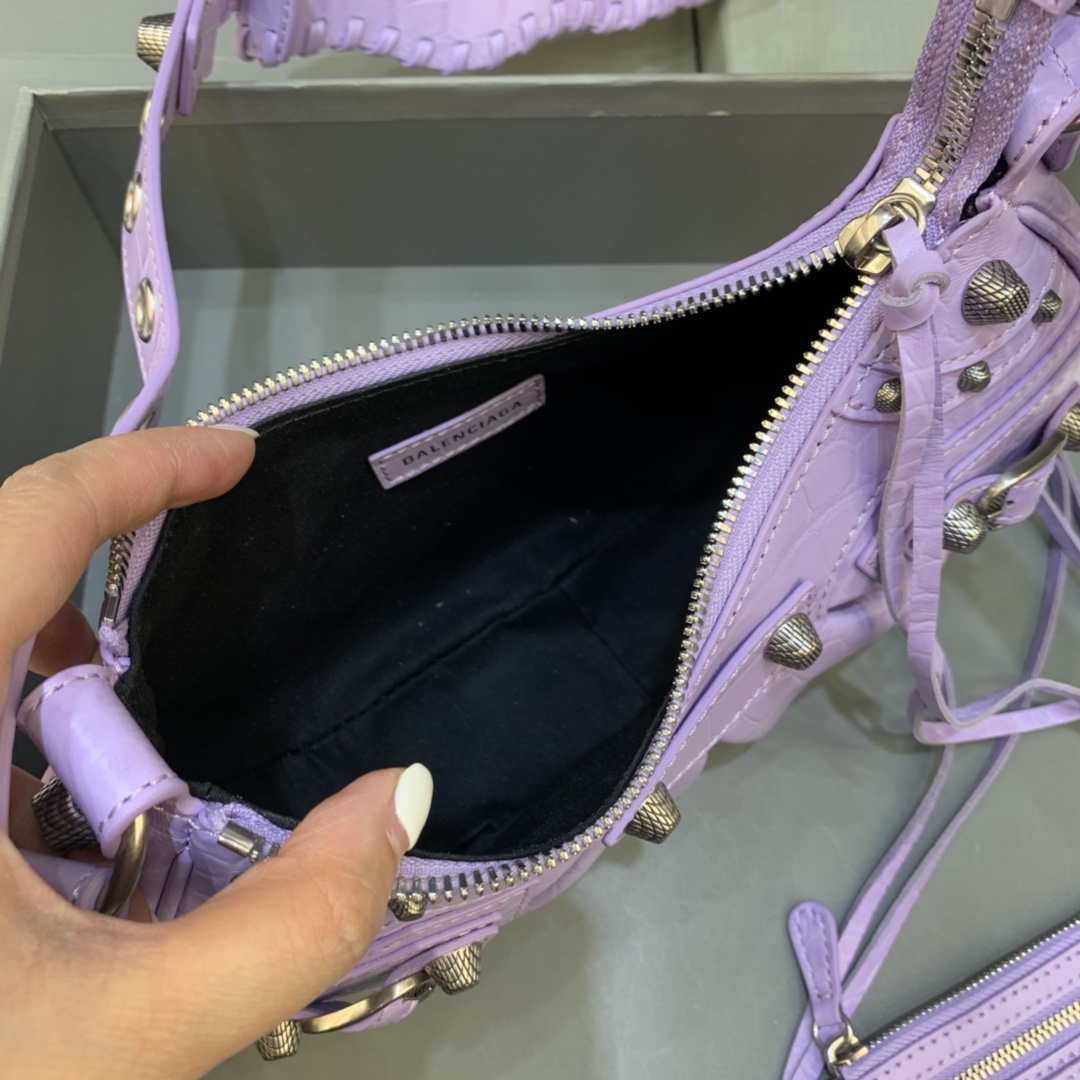 Balenciaga 700940210 Women's Neo Cagole XS Handbag in Crocodile Embossed Purple