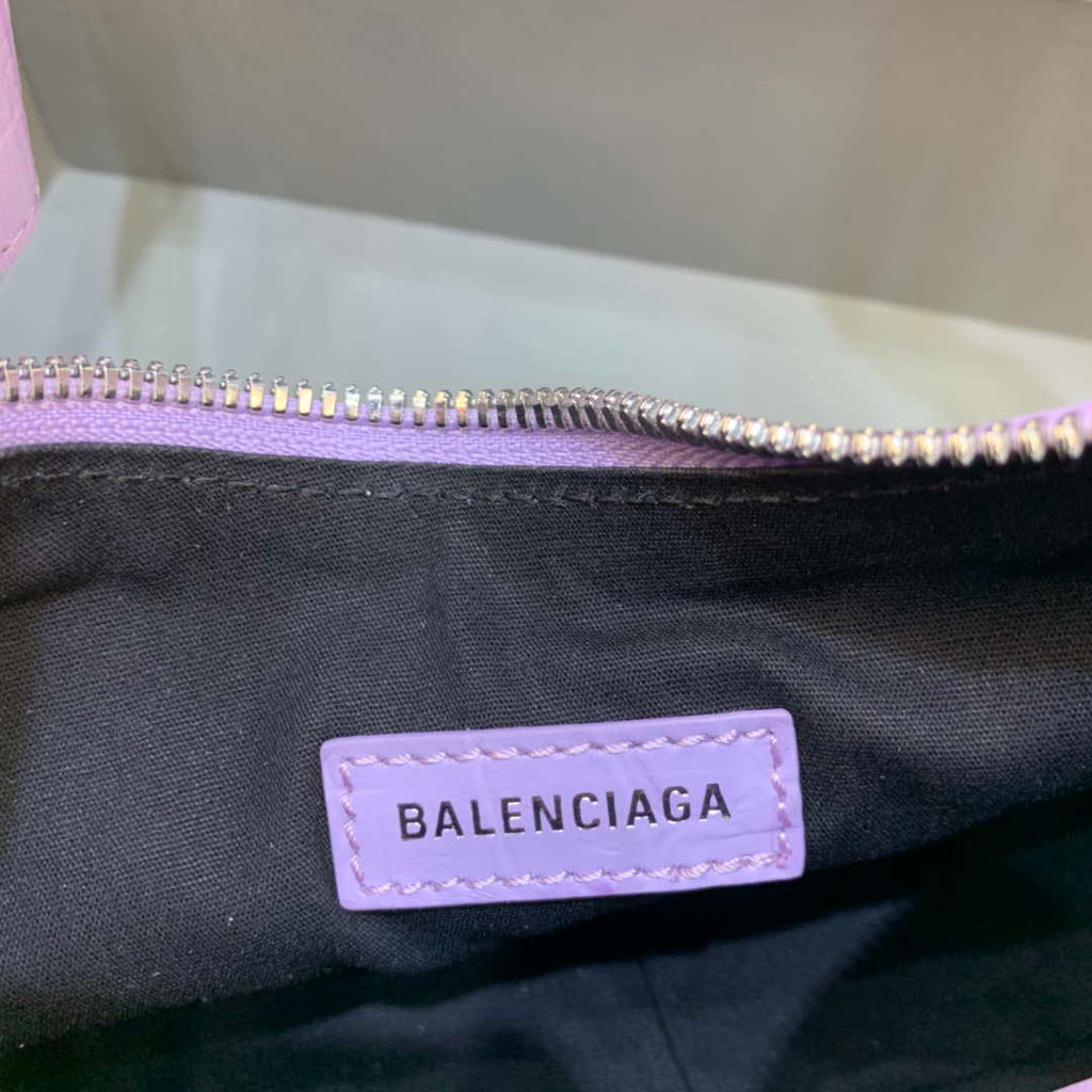 Balenciaga 700940210 Women's Neo Cagole XS Handbag in Crocodile Embossed Purple