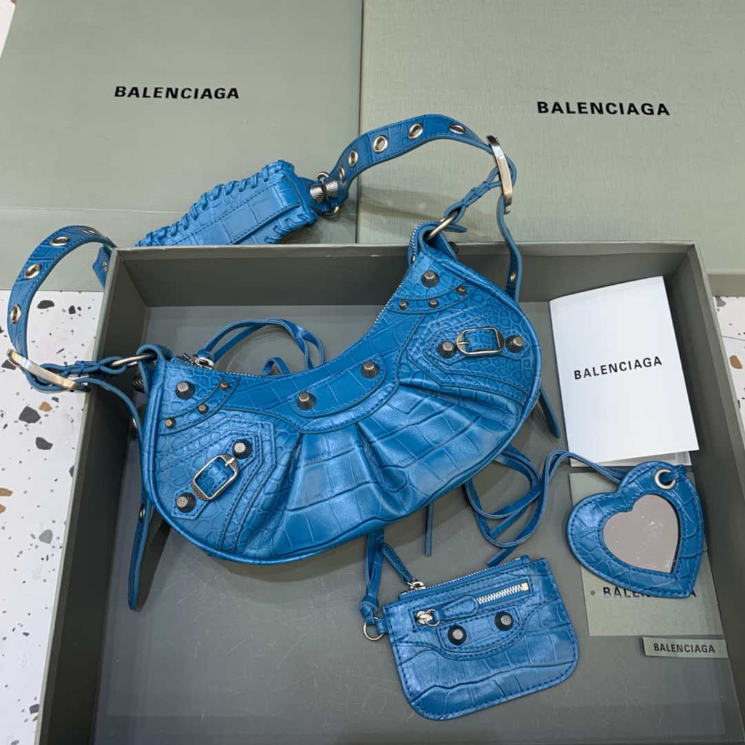 Balenciaga 700940210 Women's Neo Cagole XS Handbag in Crocodile Embossed Blue - Default Title - View 1