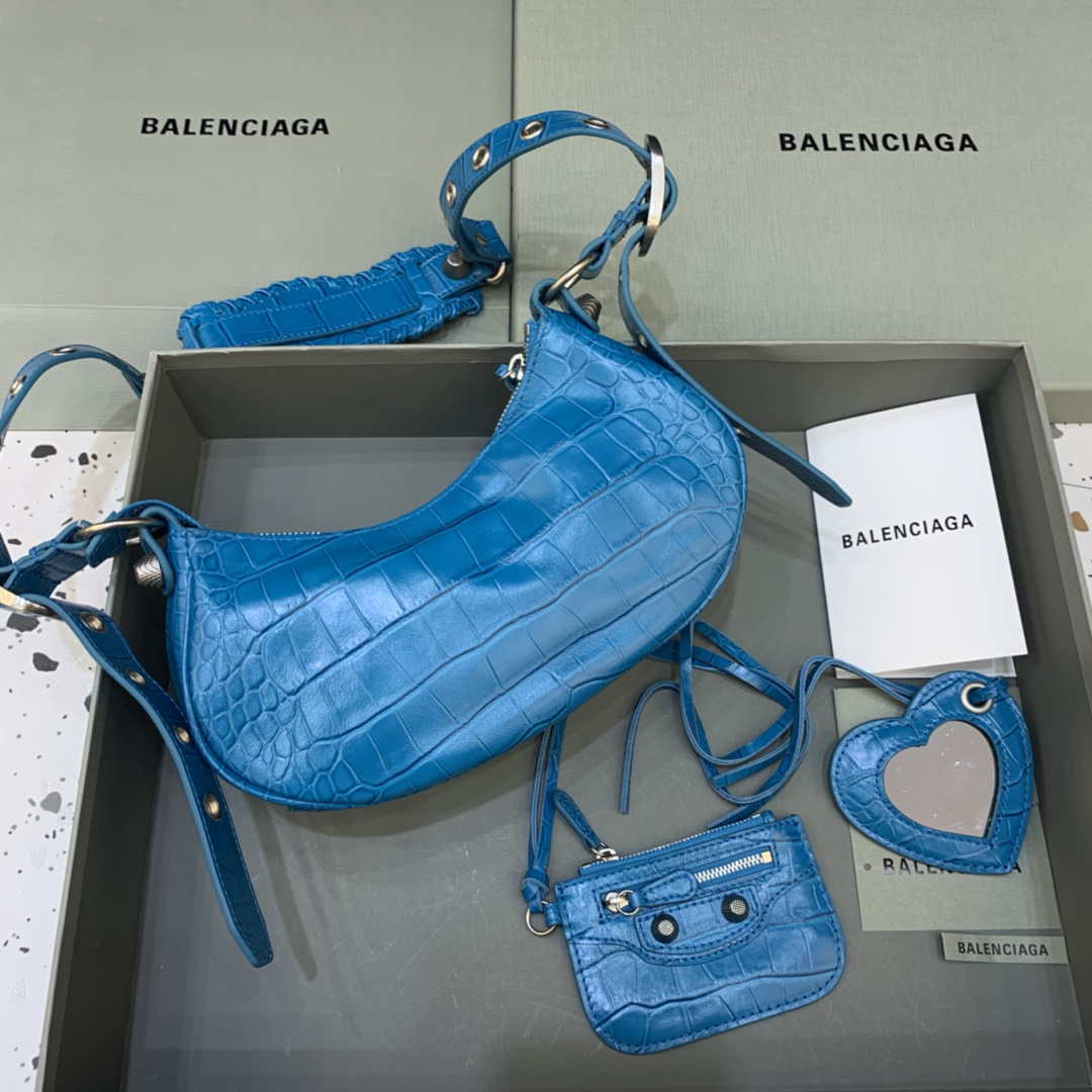 Balenciaga 700940210 Women's Neo Cagole XS Handbag in Crocodile Embossed Blue