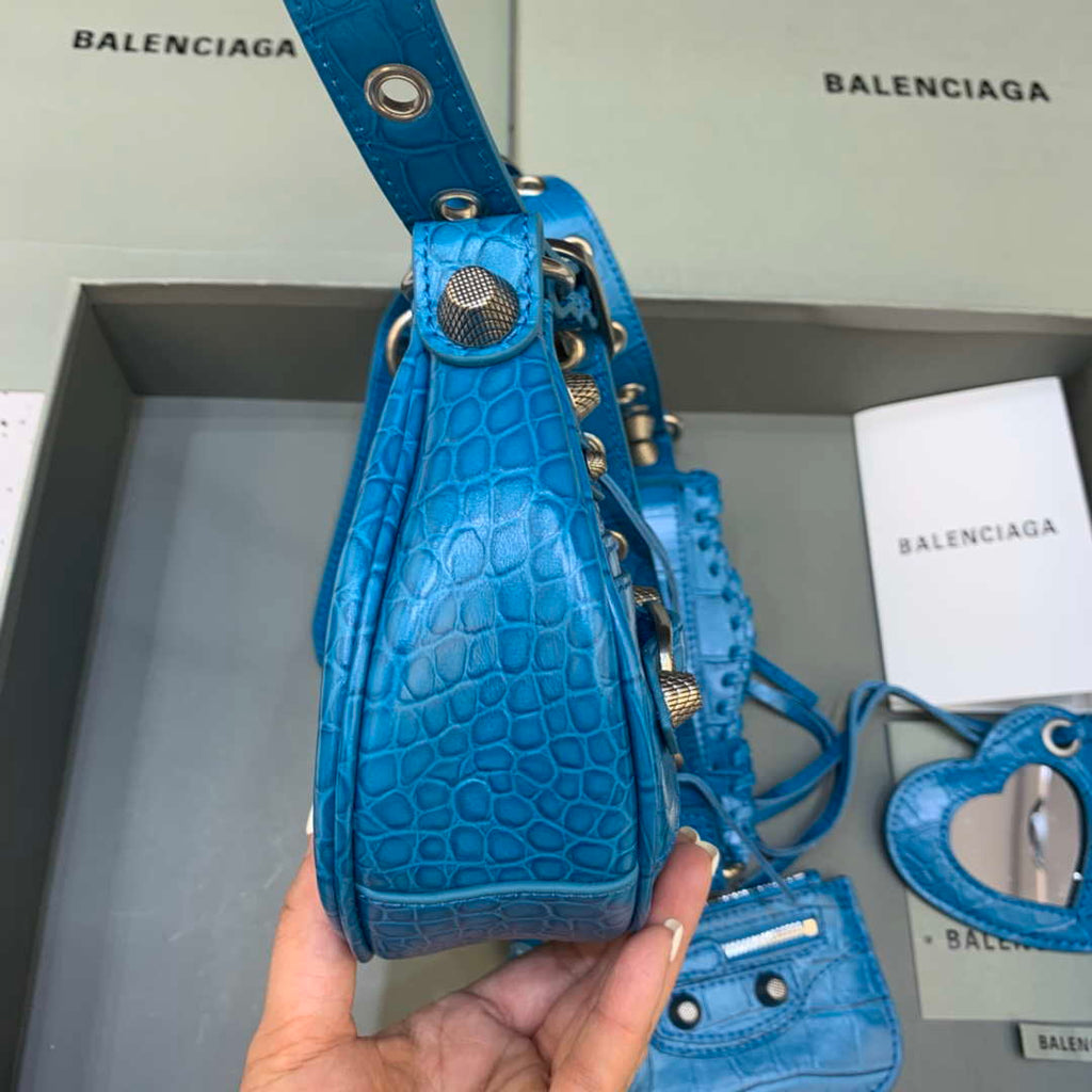 Balenciaga 700940210 Women's Neo Cagole XS Handbag in Crocodile Embossed Blue