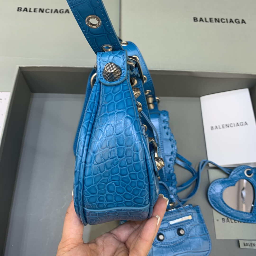 Balenciaga 700940210 Women's Neo Cagole XS Handbag in Crocodile Embossed Blue