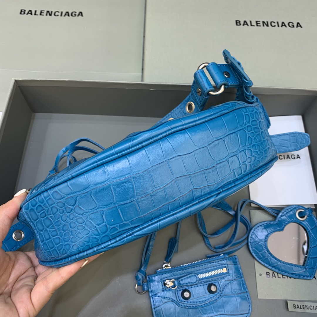 Balenciaga 700940210 Women's Neo Cagole XS Handbag in Crocodile Embossed Blue