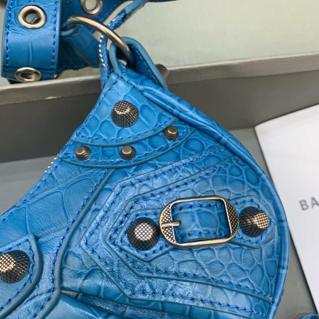 Balenciaga 700940210 Women's Neo Cagole XS Handbag in Crocodile Embossed Blue