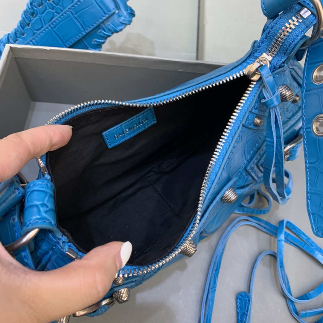 Balenciaga 700940210 Women's Neo Cagole XS Handbag in Crocodile Embossed Blue