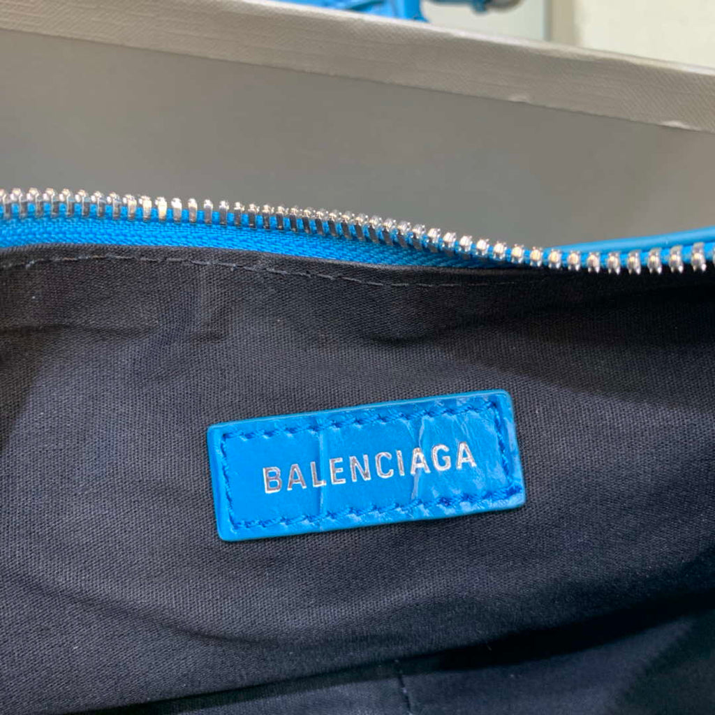 Balenciaga 700940210 Women's Neo Cagole XS Handbag in Crocodile Embossed Blue