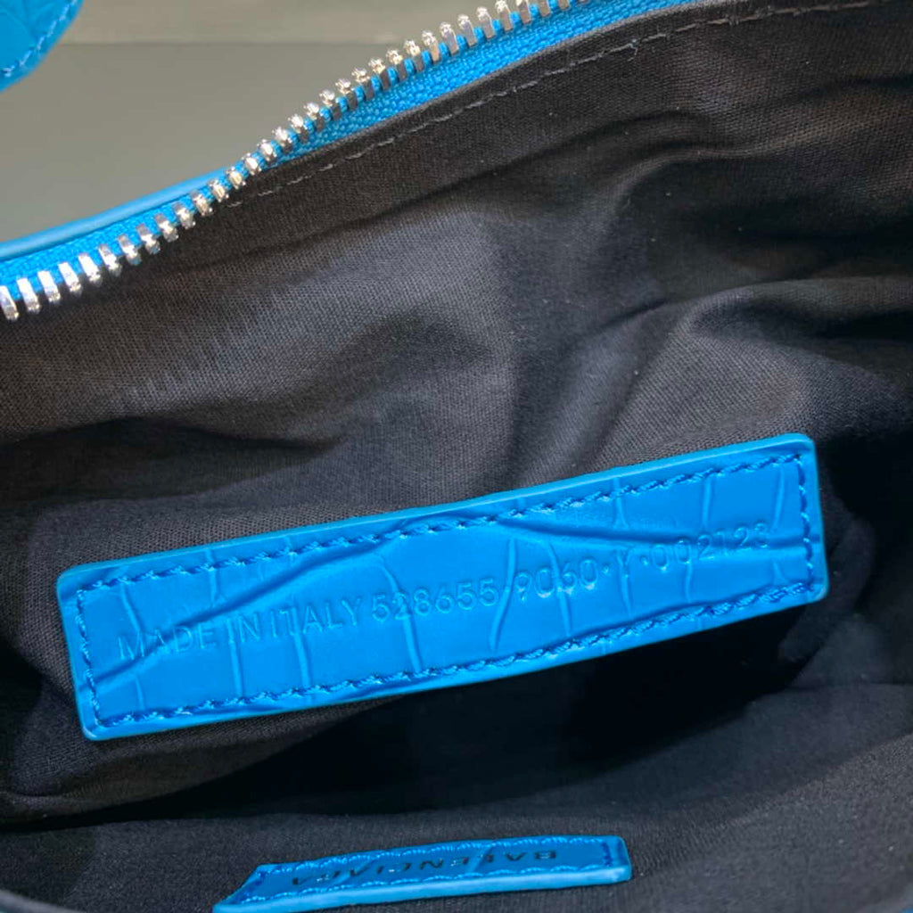 Balenciaga 700940210 Women's Neo Cagole XS Handbag in Crocodile Embossed Blue