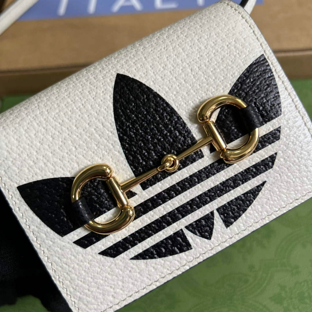 Adidas x Gucci card case with Horsebit 702248 Off-white and black leather