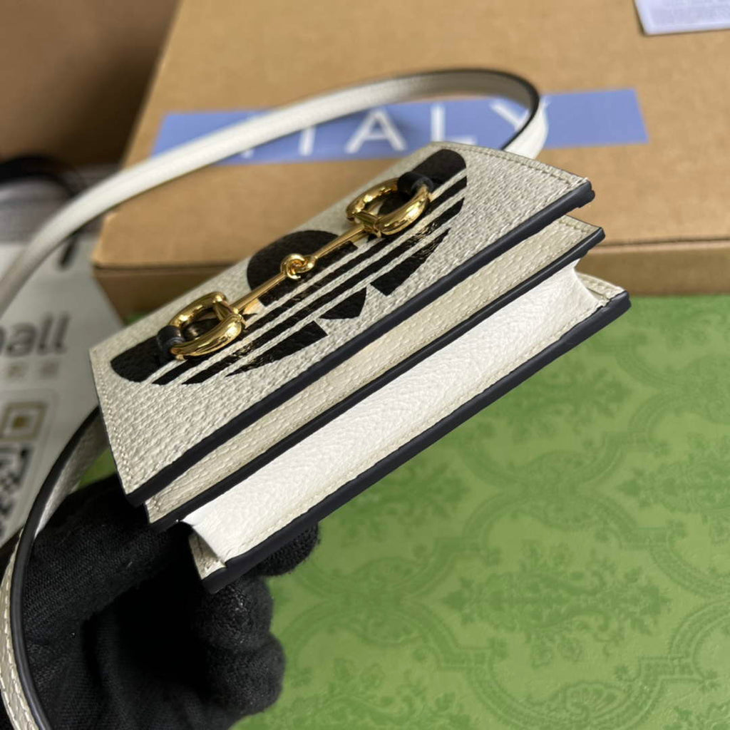 Adidas x Gucci card case with Horsebit 702248 Off-white and black leather