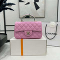 Chanel AS2431 Mini flap Pink with Green Lambskin bag with top handle Gold - Default Title - View 1