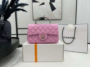 Chanel AS2431 Mini flap Pink with Green Lambskin bag with top handle Gold - Default Title - View 1