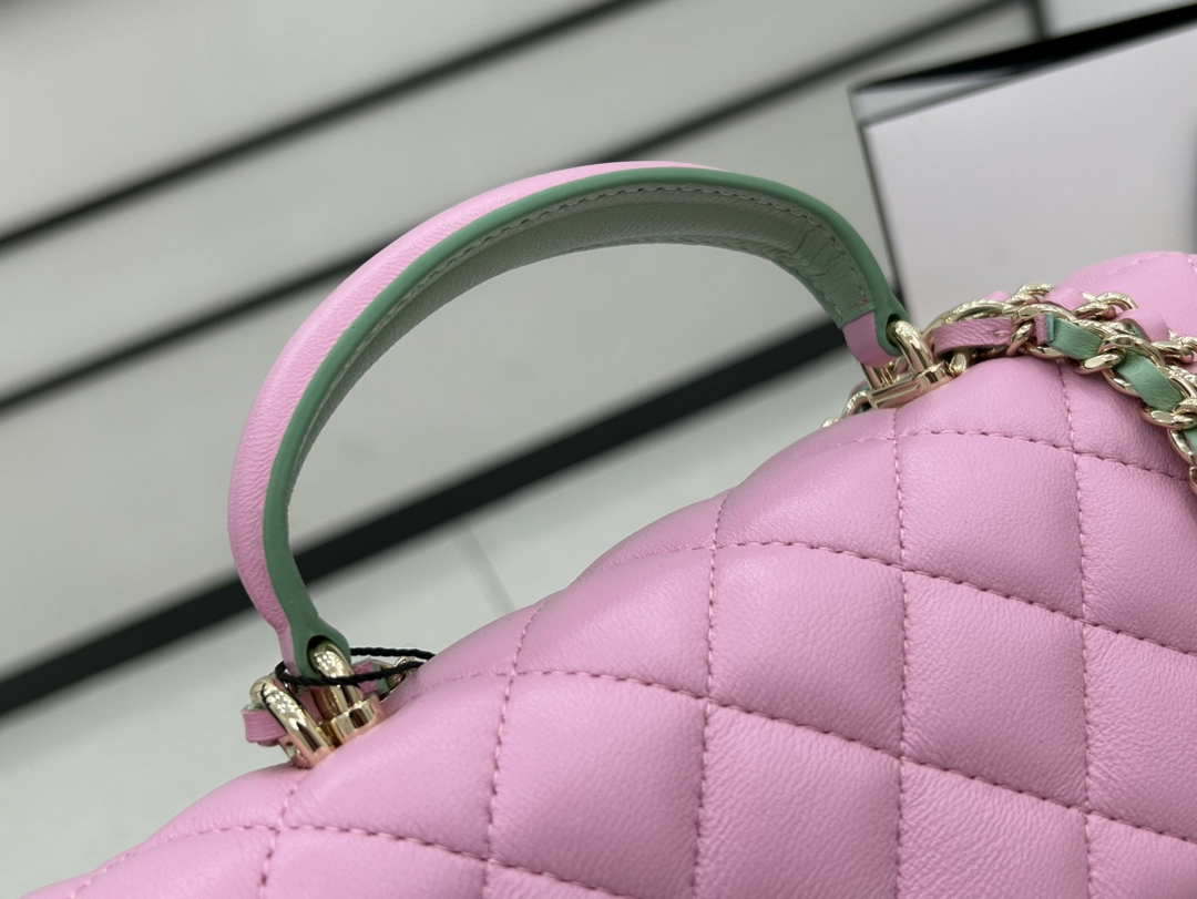 Chanel AS2431 Mini flap Pink with Green Lambskin bag with top handle Gold - Default Title - View 3