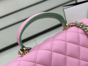 Chanel AS2431 Mini flap Pink with Green Lambskin bag with top handle Gold - Default Title - View 3