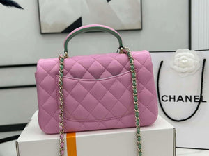 Chanel AS2431 Mini flap Pink with Green Lambskin bag with top handle Gold - Default Title - View 4