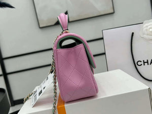 Chanel AS2431 Mini flap Pink with Green Lambskin bag with top handle Gold - Default Title - View 5