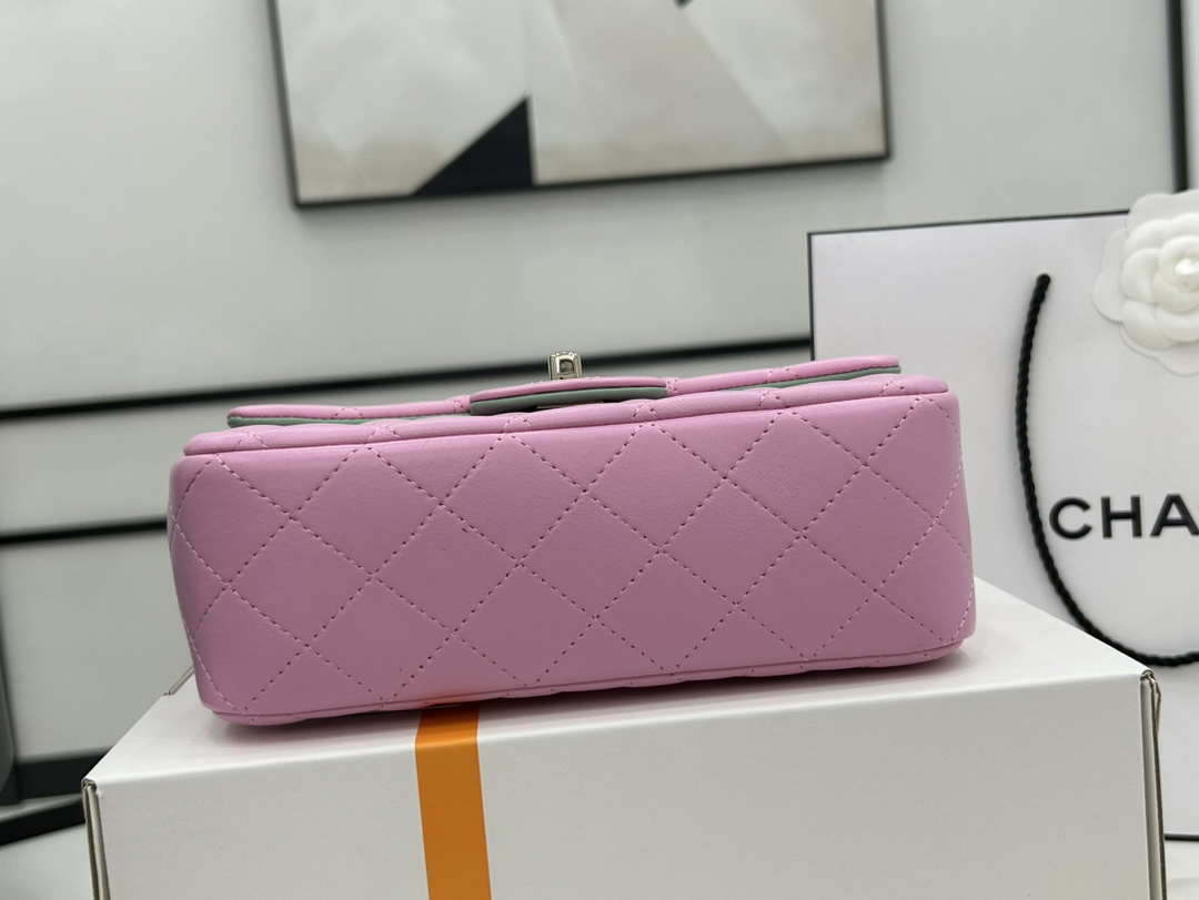 Chanel AS2431 Mini flap Pink with Green Lambskin bag with top handle Gold - Default Title - View 6