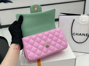 Chanel AS2431 Mini flap Pink with Green Lambskin bag with top handle Gold - Default Title - View 7