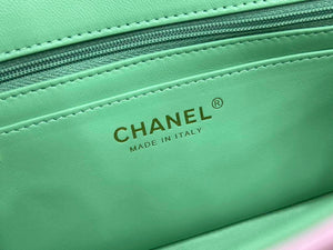 Chanel AS2431 Mini flap Pink with Green Lambskin bag with top handle Gold - Default Title - View 9