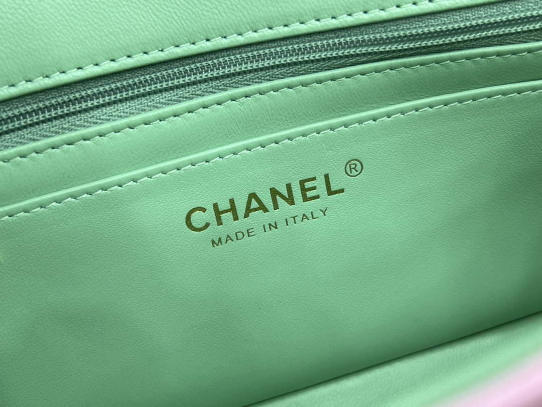 Chanel AS2431 Mini flap Pink with Green Lambskin bag with top handle Gold