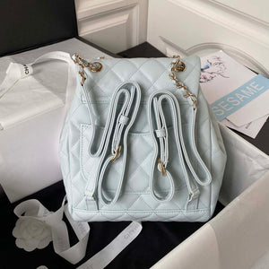 Chanel AS4059 Large Backpack Grained Shiny Calfskin & Gold-Tone Metal Light Blue - Default Title - View 2