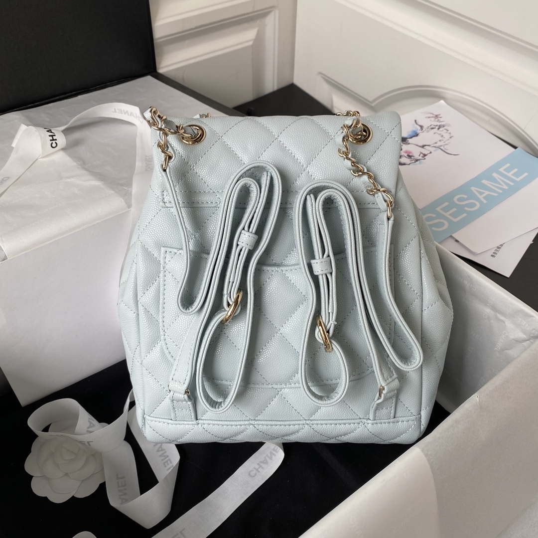 Chanel AS4059 Large Backpack Grained Shiny Calfskin & Gold-Tone Metal Light Blue