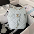 Chanel AS4059 Large Backpack Grained Shiny Calfskin & Gold-Tone Metal Light Blue - Default Title - View 1