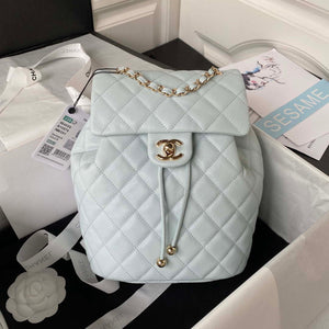 Chanel AS4059 Large Backpack Grained Shiny Calfskin & Gold-Tone Metal Light Blue - Default Title - View 1
