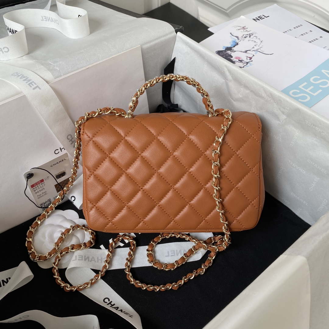 Chanel AS4141 Camellia Embossed With top Handle Bag Caramel - Default Title - View 2