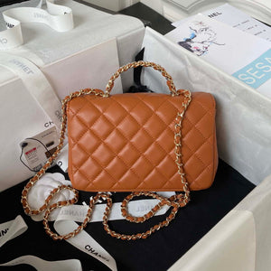 Chanel AS4141 Camellia Embossed With top Handle Bag Caramel - Default Title - View 2