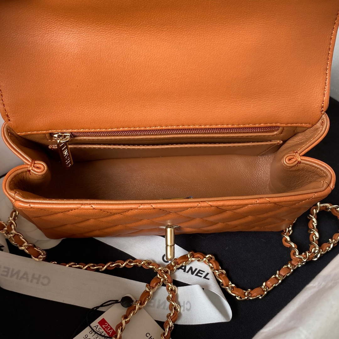 Chanel AS4141 Camellia Embossed With top Handle Bag Caramel