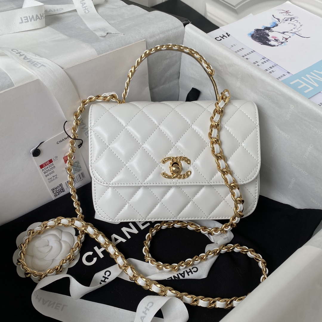 Chanel AS4307 Flap bag with Handle Lambskin white - Default Title - View 1