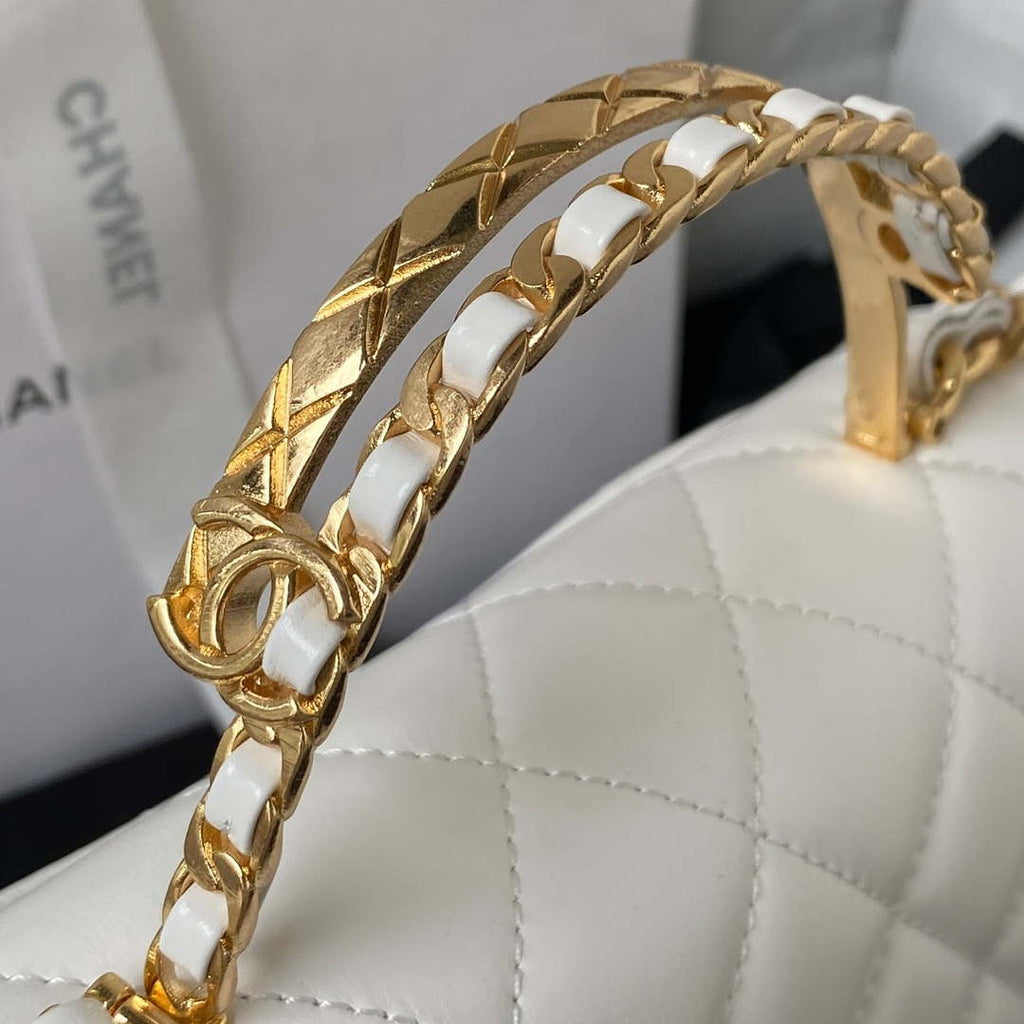 Chanel AS4307 Flap bag with Handle Lambskin white