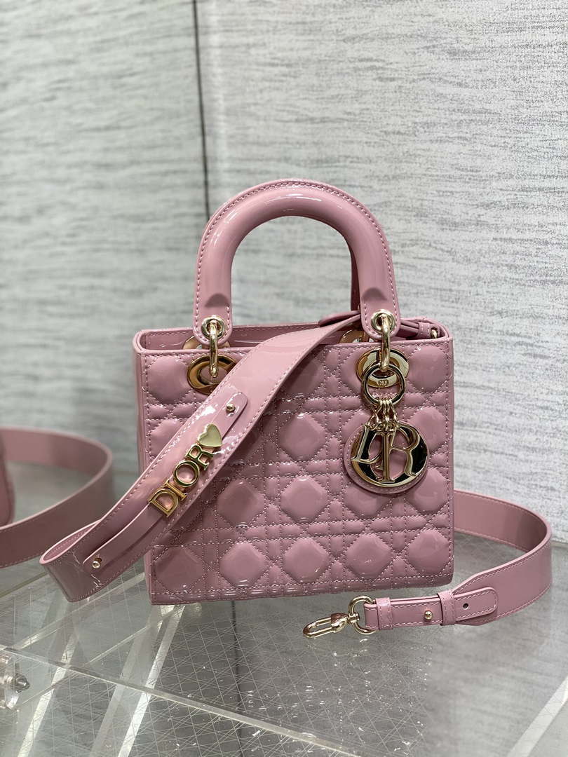 Dior M0538 Small Lady My ABCDior Bag Retro Pink Patent Cannage Calfskin - Default Title - View 1