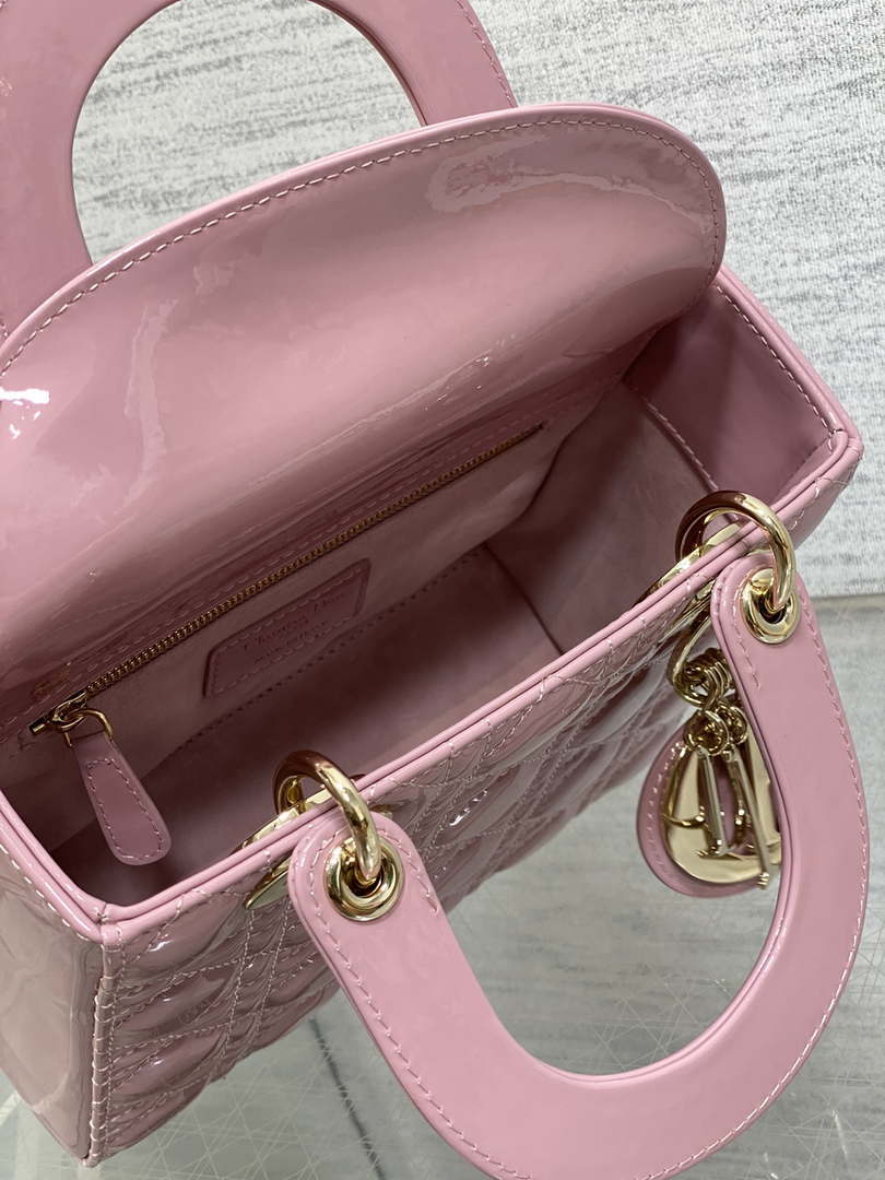 Dior M0538 Small Lady My ABCDior Bag Retro Pink Patent Cannage Calfskin - Default Title - View 8